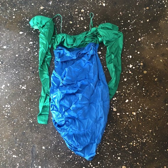 The Bar Twist Dress Emerald & Cobalt Green Blue - Picture 8 of 8